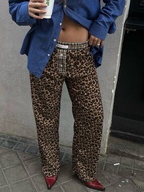 Hand EX-BOYFRIEND® NICOLAS CAGE LONG Leopard Print Boxer Trouser Pants